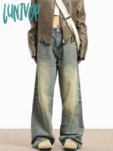 Lunivop Women’s Do Old Design Unisex Yellow Mud Blue Jeans American Vintage Casual Denim Trousers